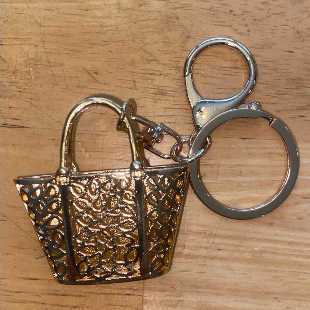 Gold-Tone & orange Rhinestone purse bag charm Keychain with bow. NWOT - Picture 4 of 5